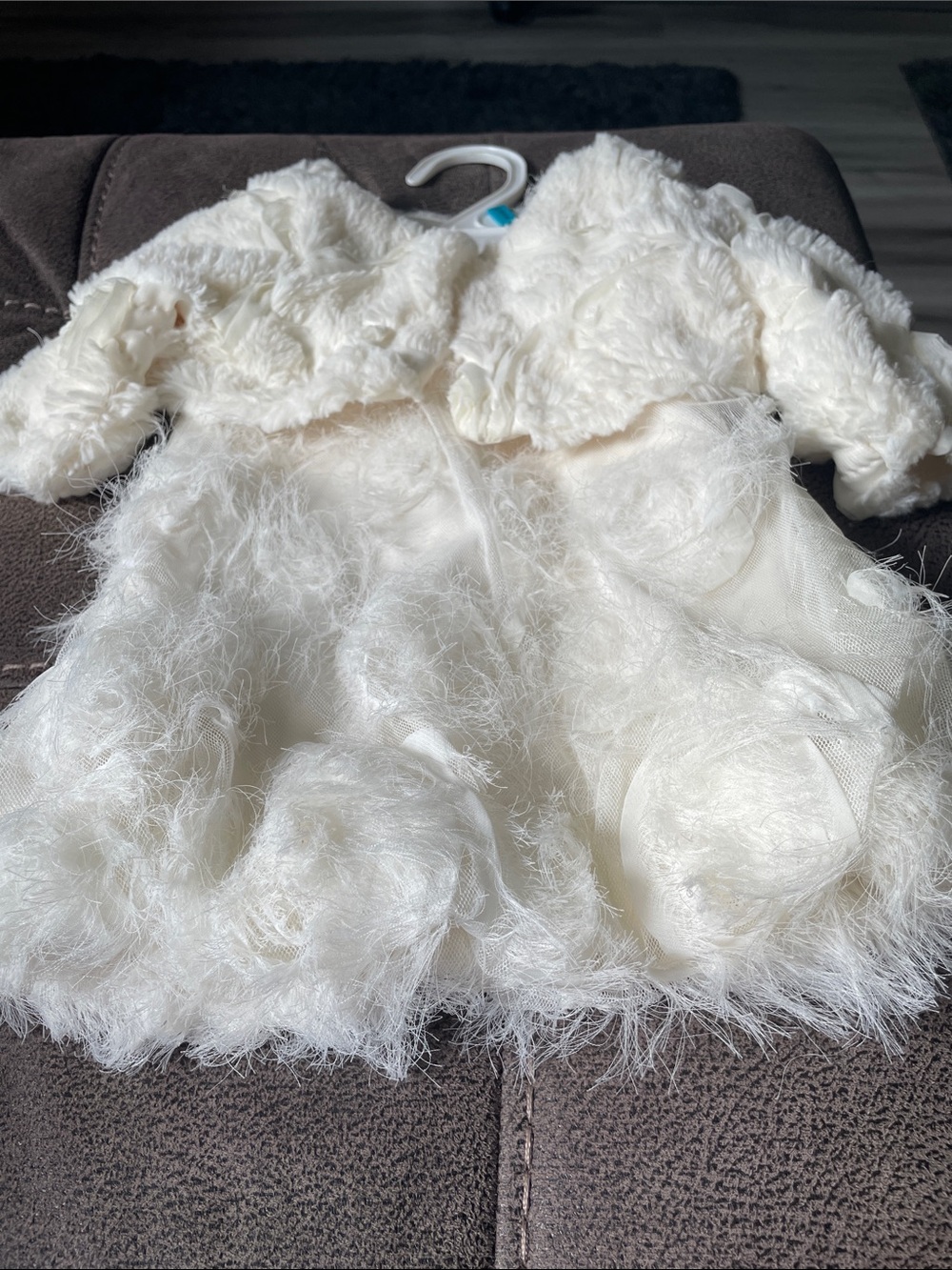 Bonnie Baby Cream Faux Fur Cape and Dress Set